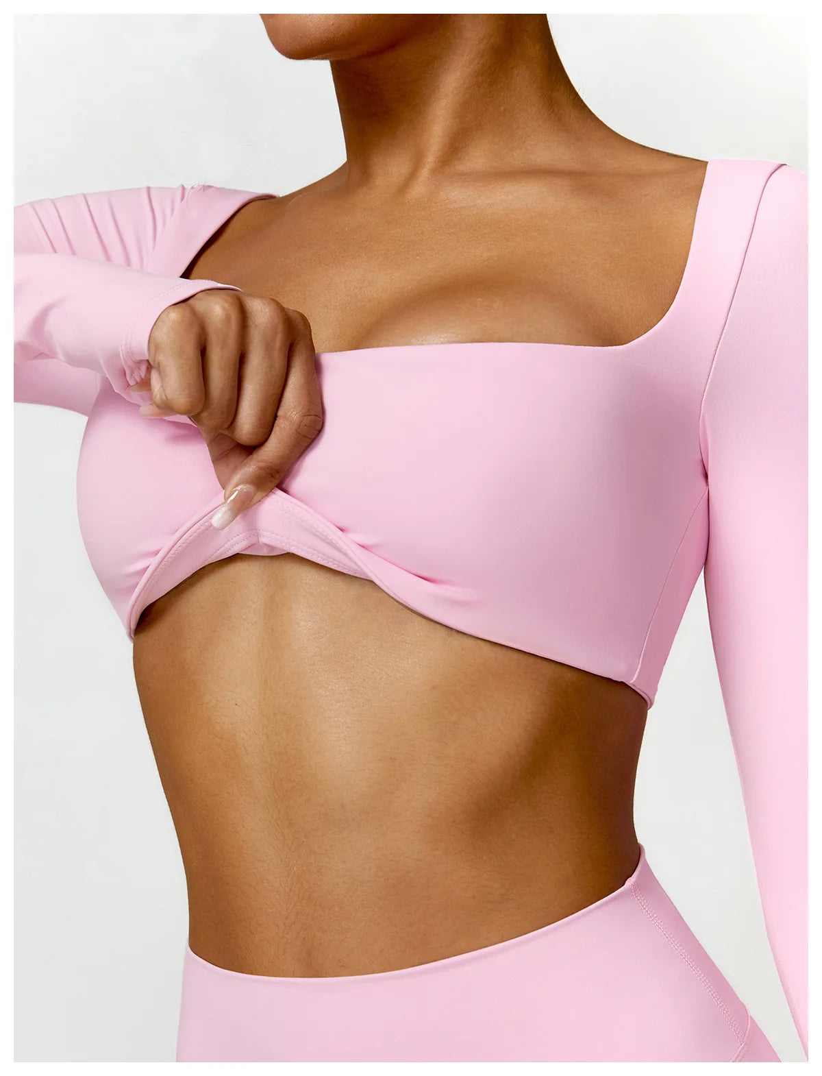 Buttery Soft High Waist Peachy Snatched Bottoms With Sleek long Sleeve Crop Top Set