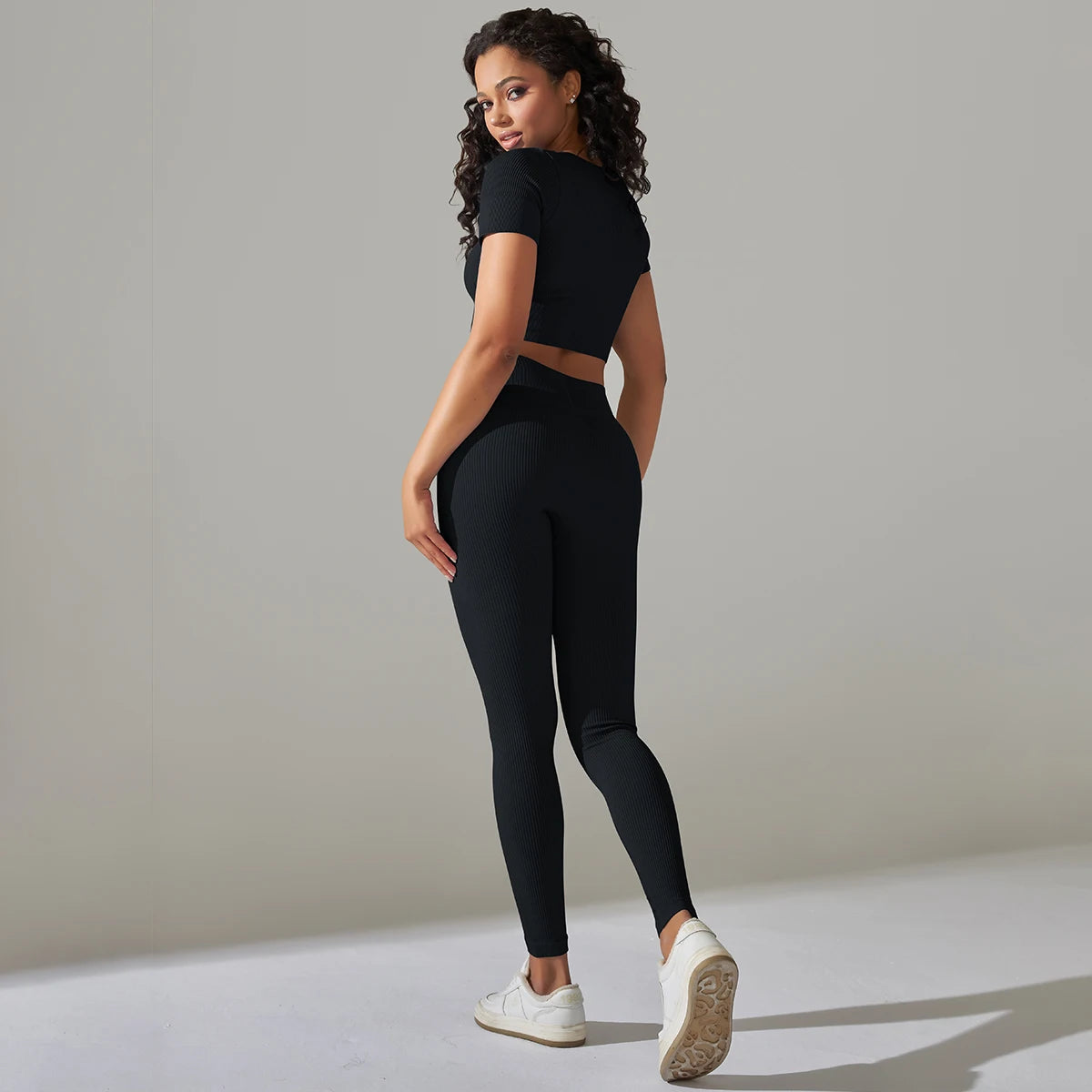 High Waist Peachy Bottom Leggings And V-Neck Crop Top Set