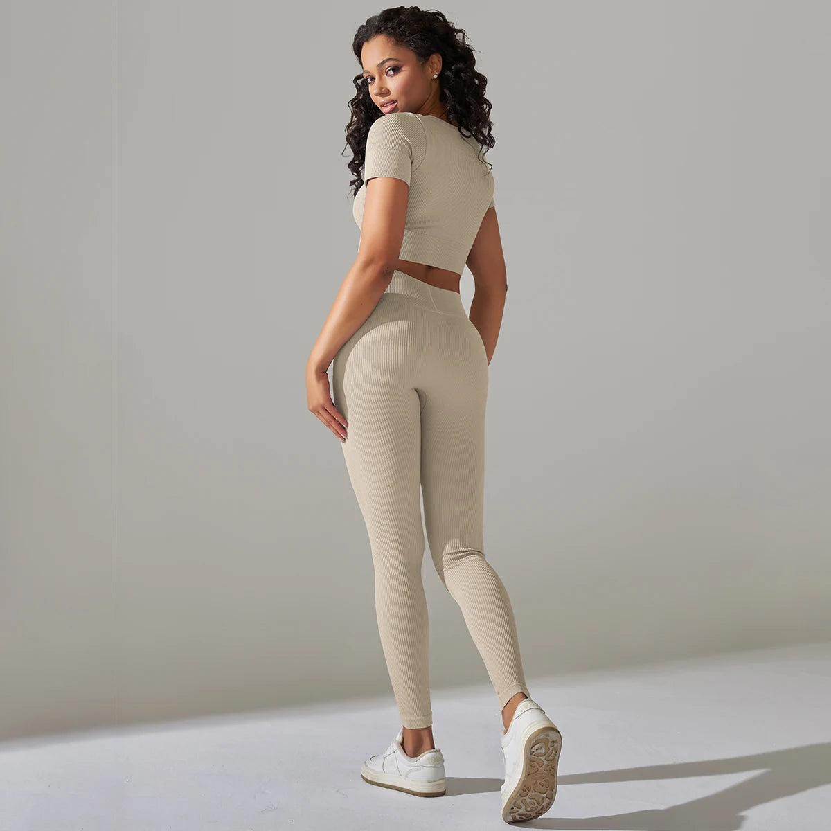 High Waist Peachy Bottom Leggings And V-Neck Crop Top Set