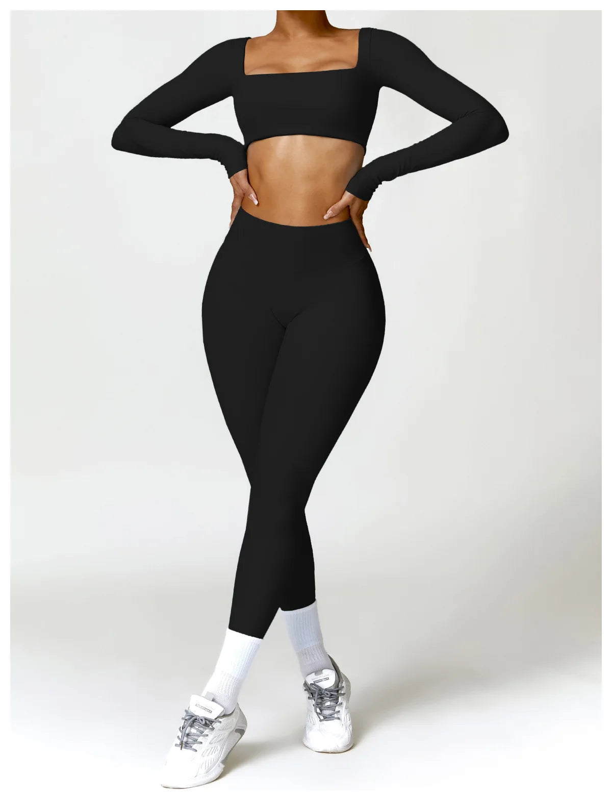 Buttery Soft High Waist Peachy Snatched Bottoms With Sleek long Sleeve Crop Top Set