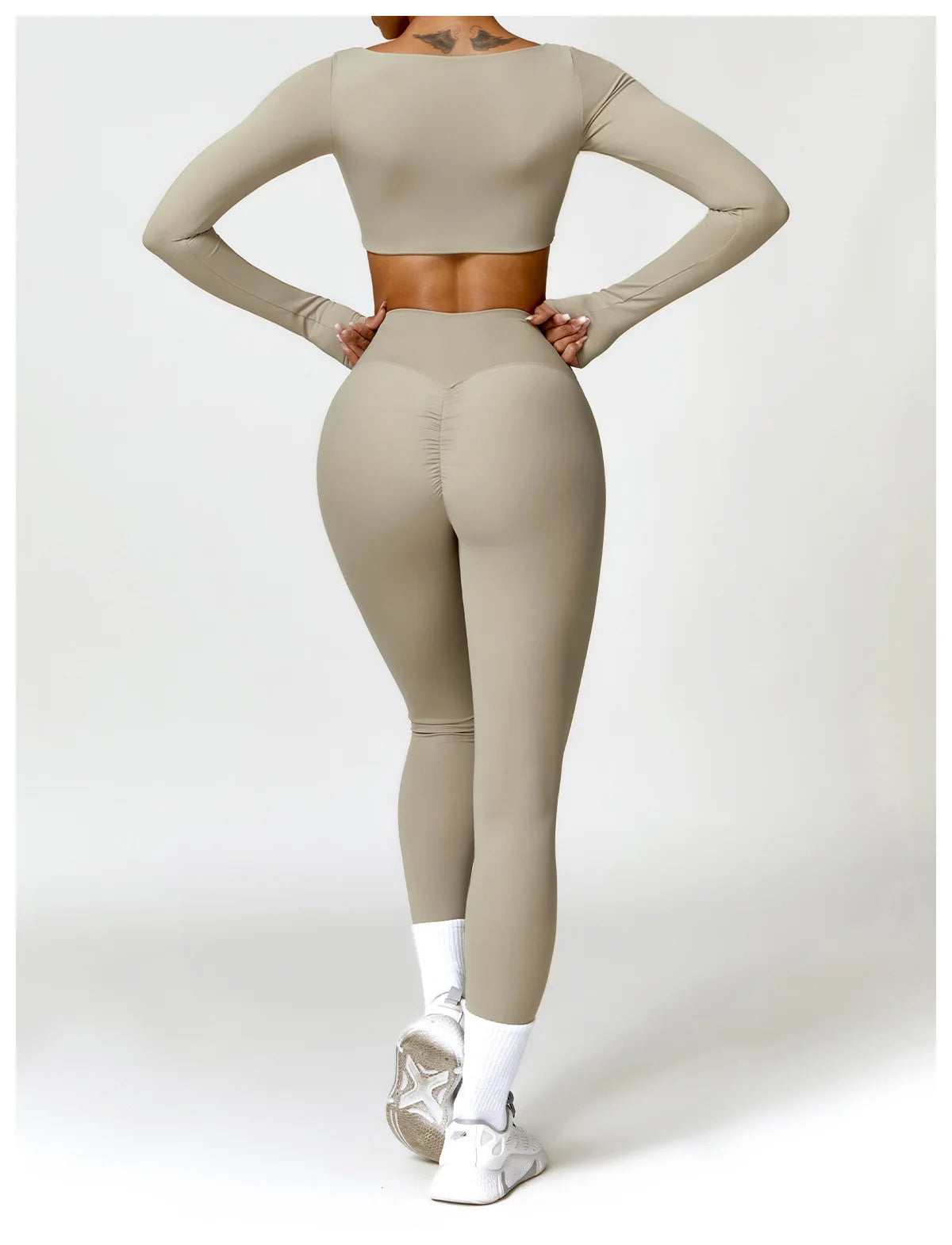 Buttery Soft High Waist Peachy Snatched Bottoms With Sleek long Sleeve Crop Top Set