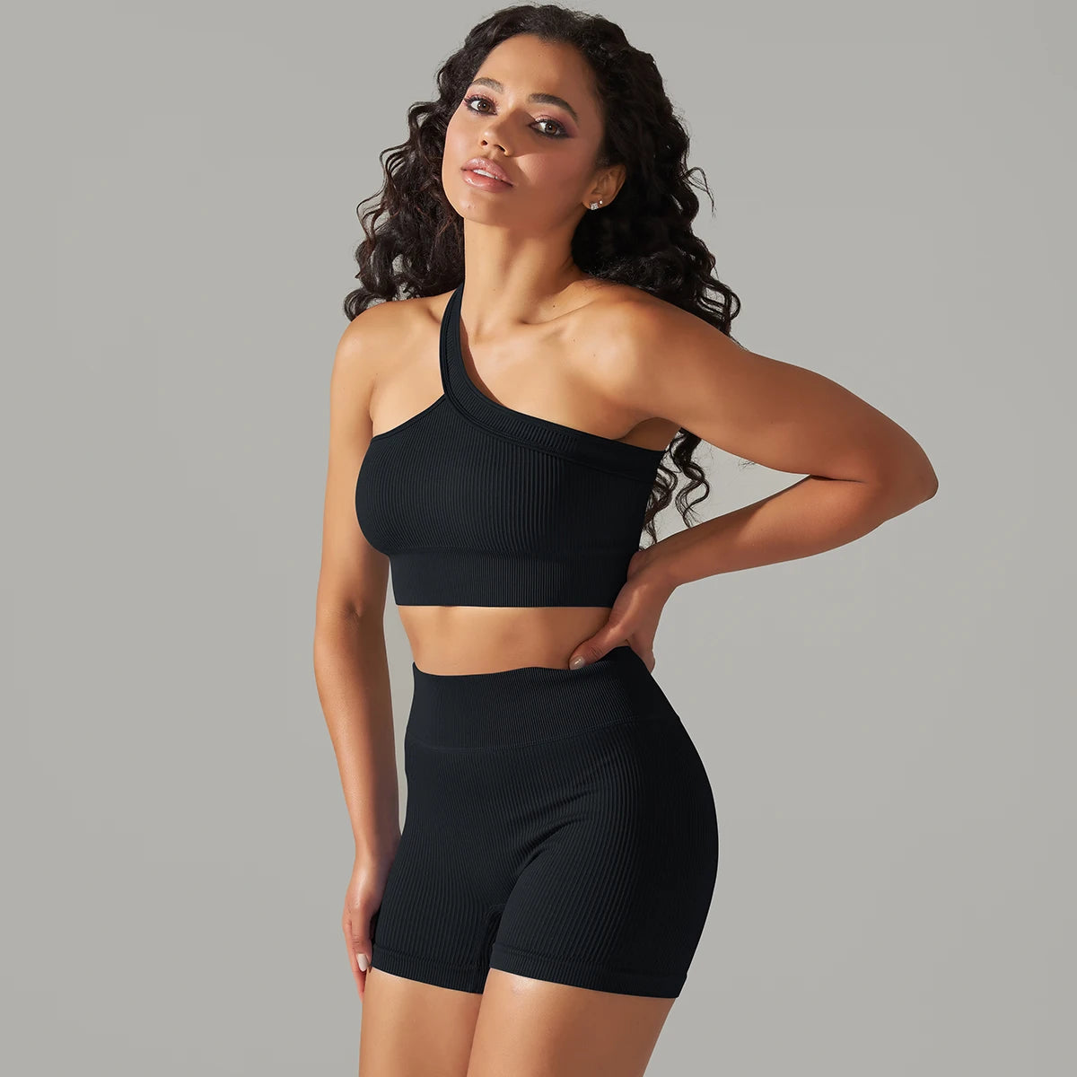 High Waist Peachy Bottom Shorts And Single Strap Peachy Tube Crop Top Set