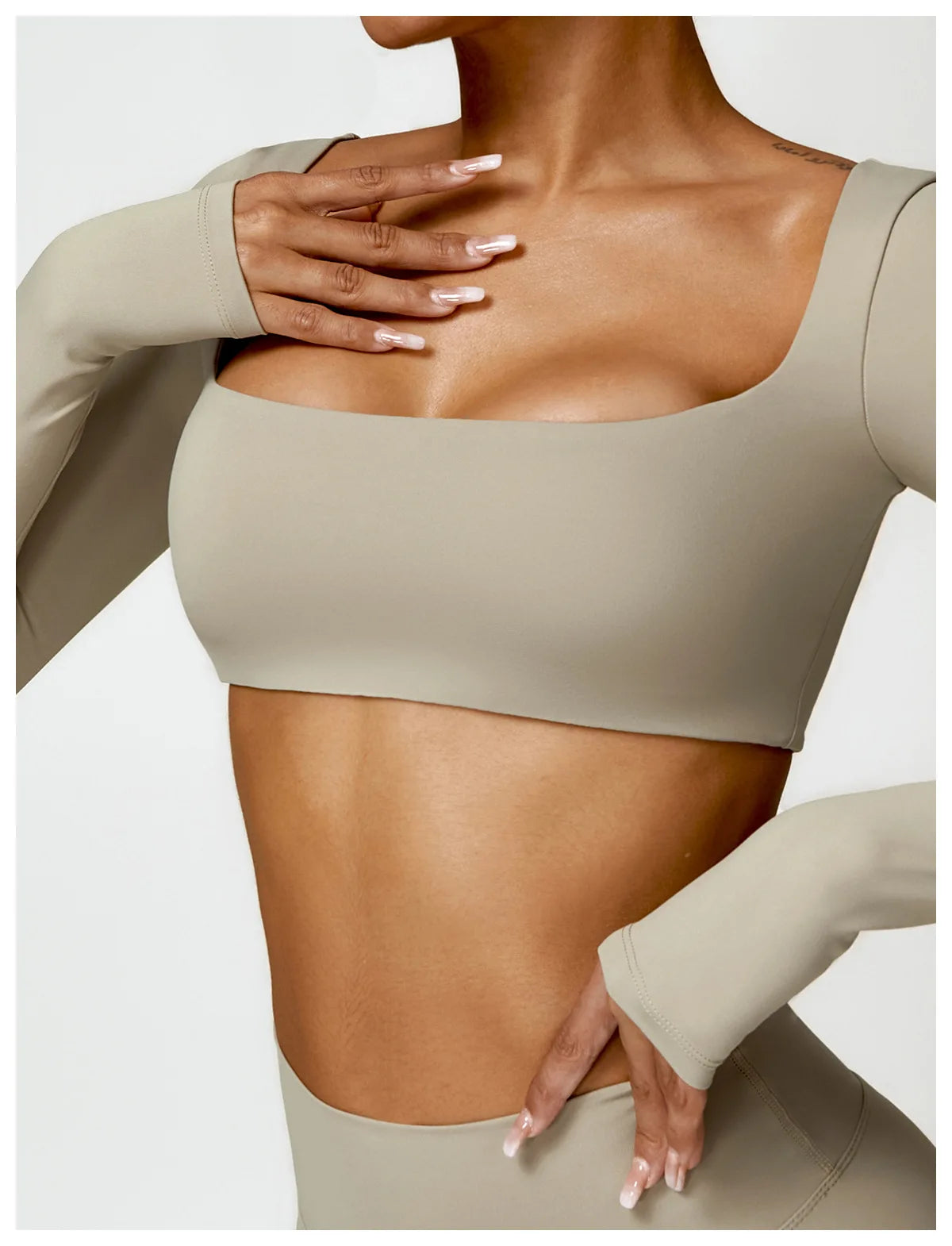 Buttery Soft High Waist Peachy Snatched Bottoms With Sleek long Sleeve Crop Top Set