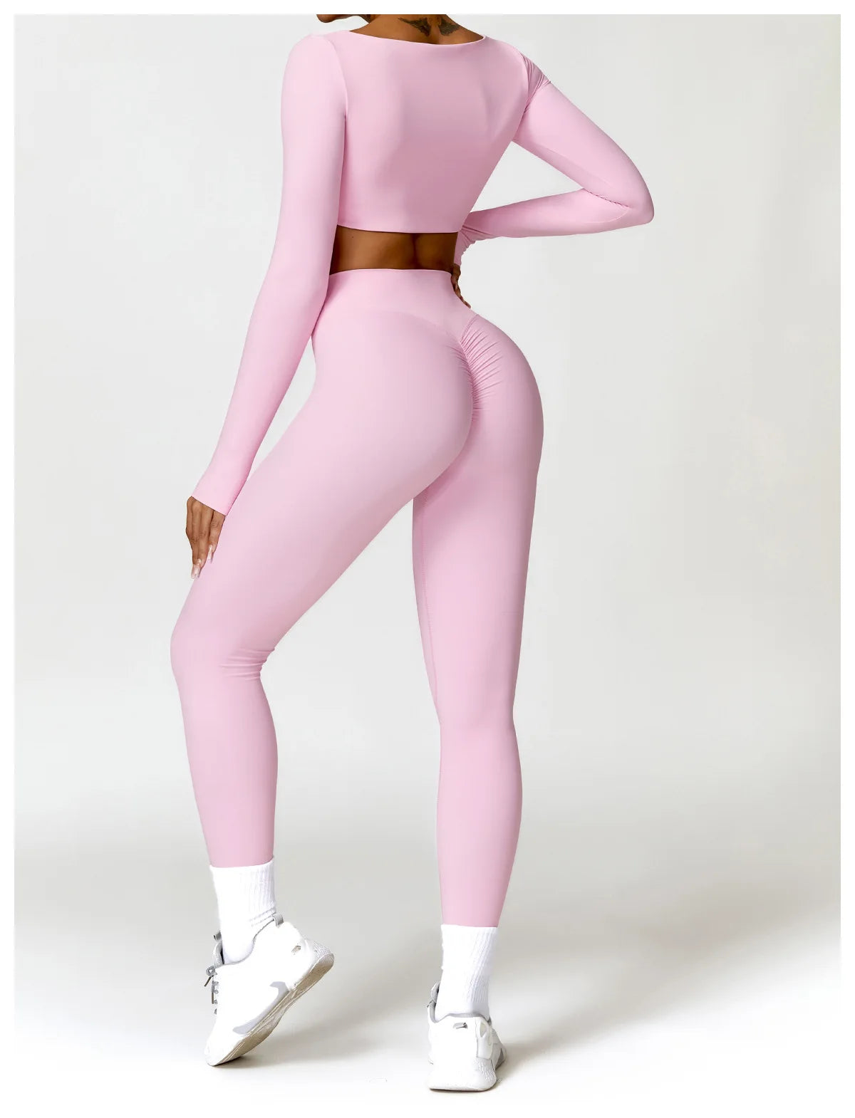 Buttery Soft High Waist Peachy Snatched Bottoms With Sleek long Sleeve Crop Top Set