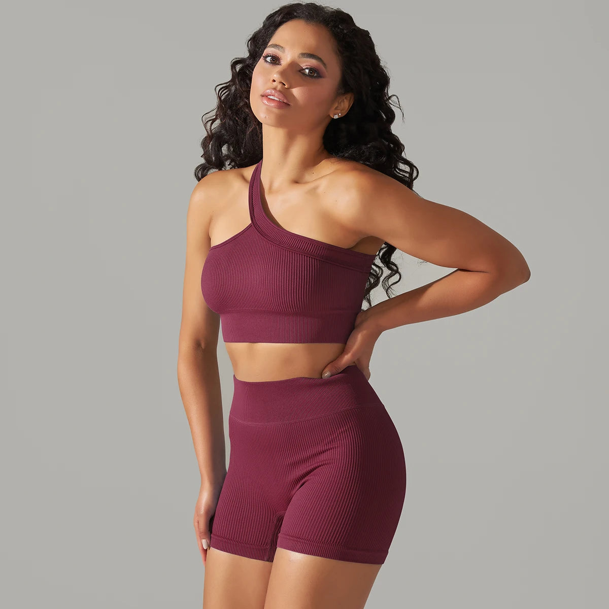 High Waist Peachy Bottom Shorts And Single Strap Peachy Tube Crop Top Set