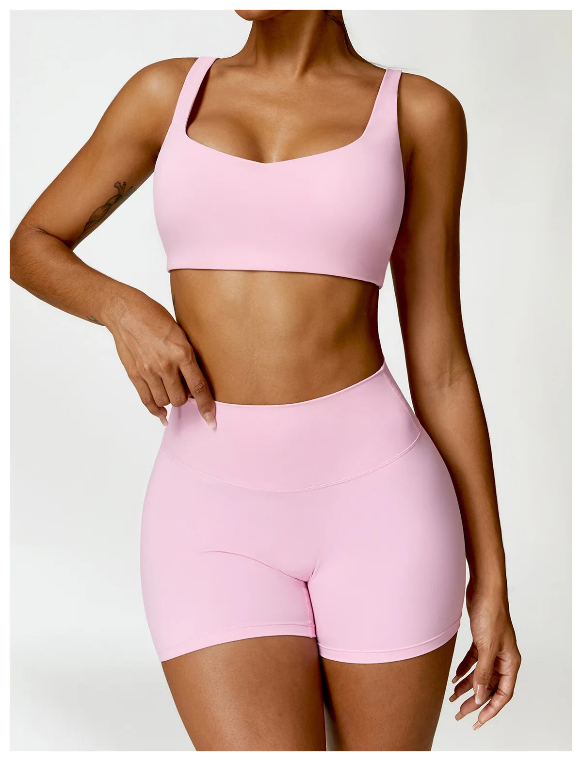 Buttery Soft High Waist Peachy Snatched Shorts With Sleek Tank Crop Top Set