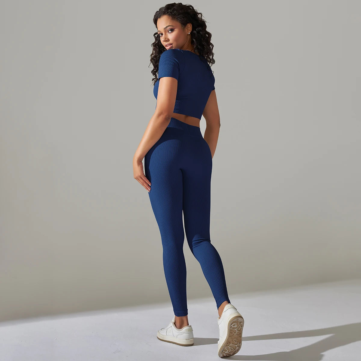 High Waist Peachy Bottom Leggings And V-Neck Crop Top Set