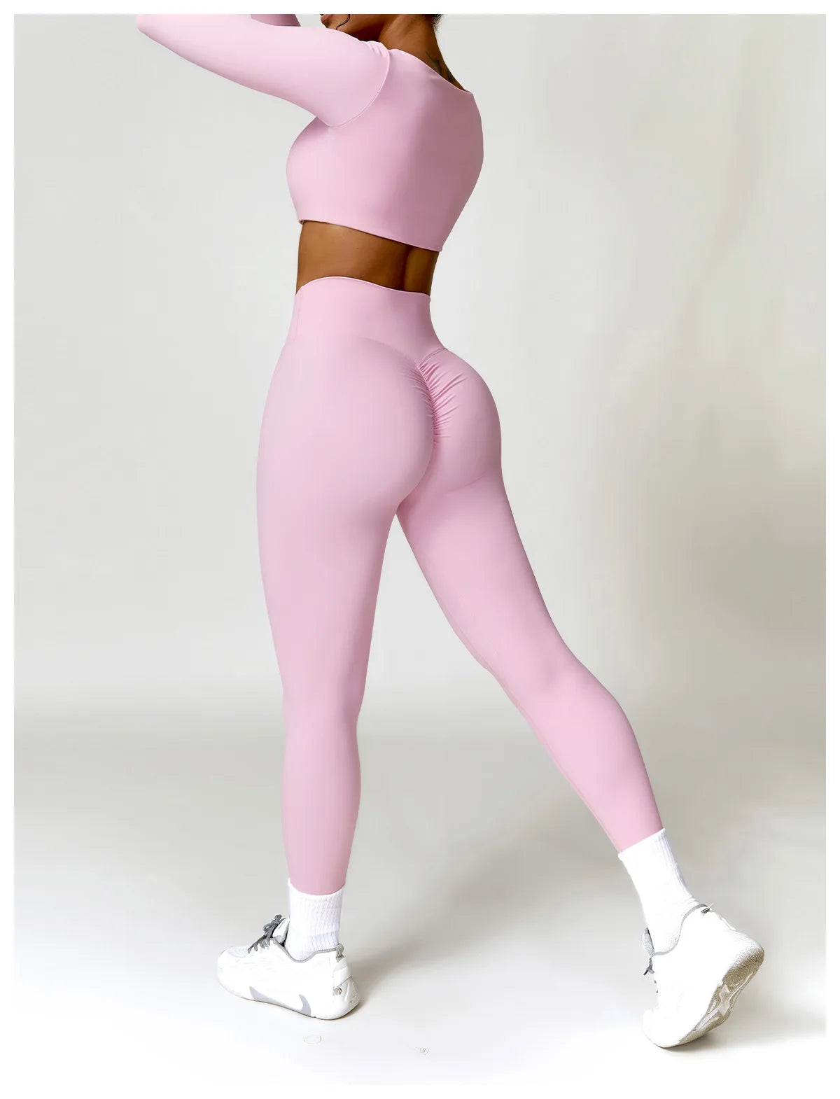 Buttery Soft High Waist Peachy Snatched Bottoms With Sleek long Sleeve Crop Top Set