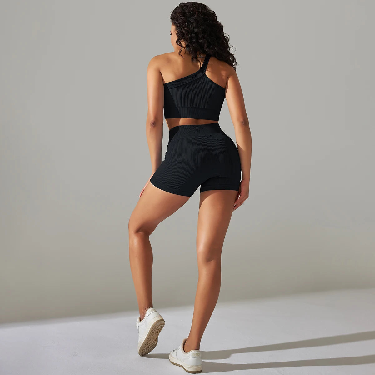 High Waist Peachy Bottom Shorts And Single Strap Peachy Tube Crop Top Set