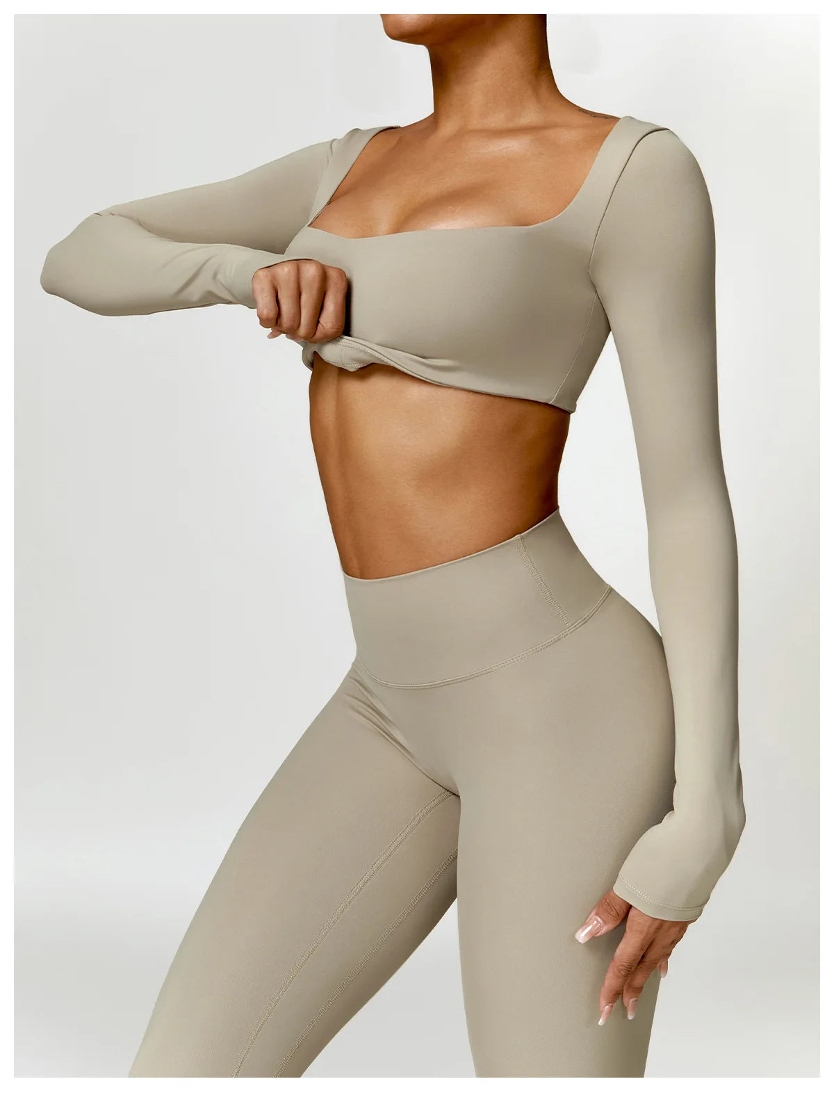 Buttery Soft High Waist Peachy Snatched Bottoms With Sleek long Sleeve Crop Top Set