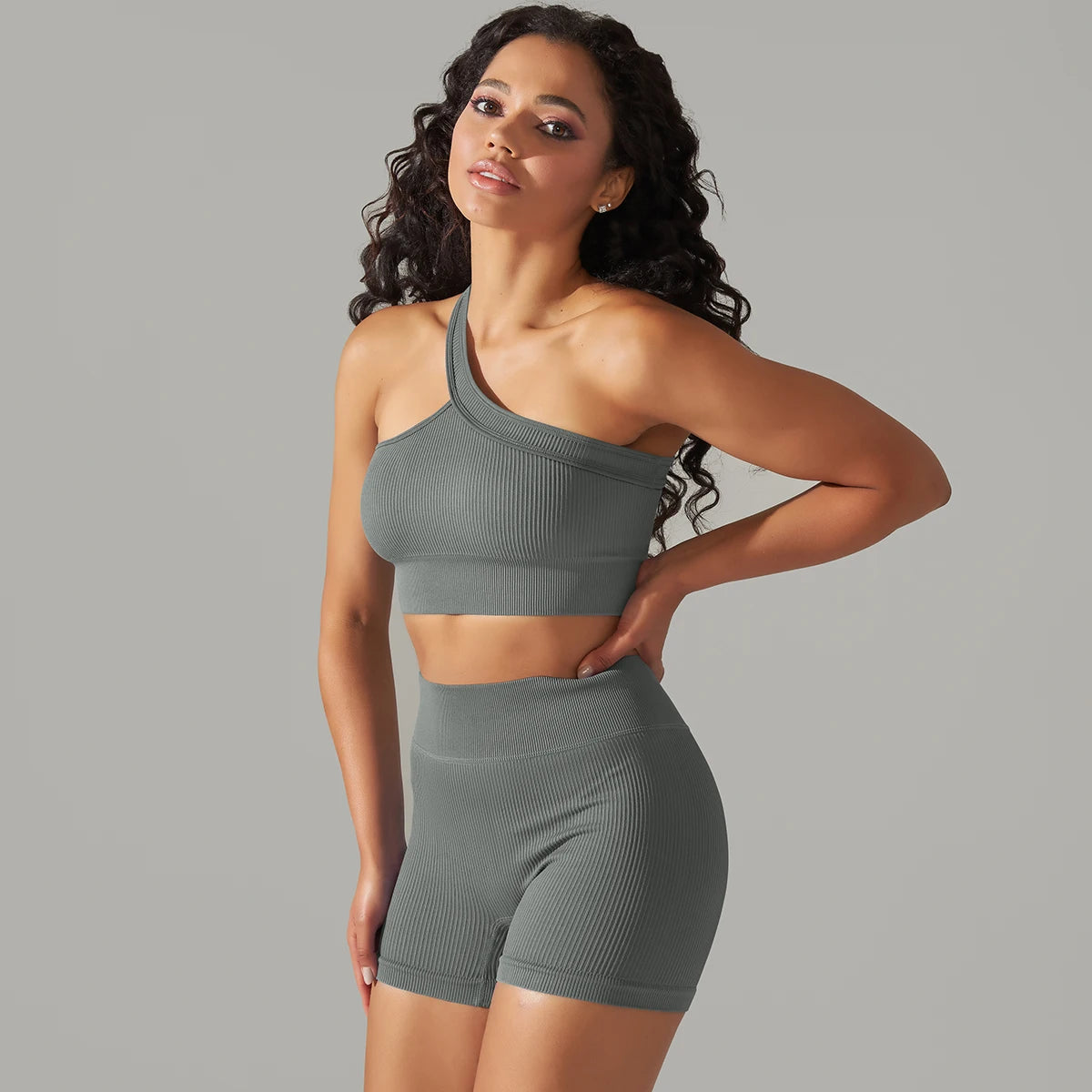 High Waist Peachy Bottom Shorts And Single Strap Peachy Tube Crop Top Set