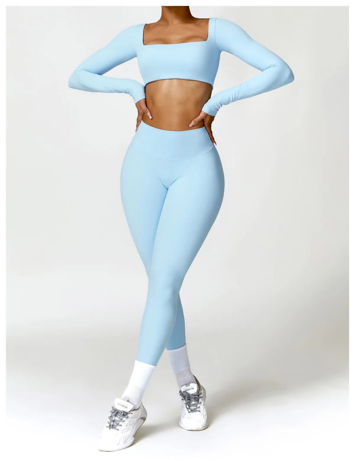 Buttery Soft High Waist Peachy Snatched Bottoms With Sleek long Sleeve Crop Top Set