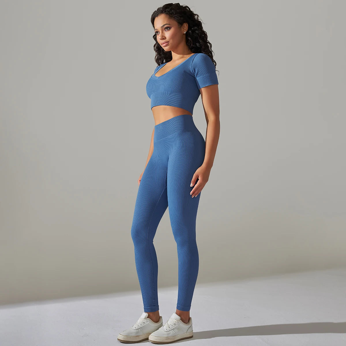 High Waist Peachy Bottom Leggings And V-Neck Crop Top Set