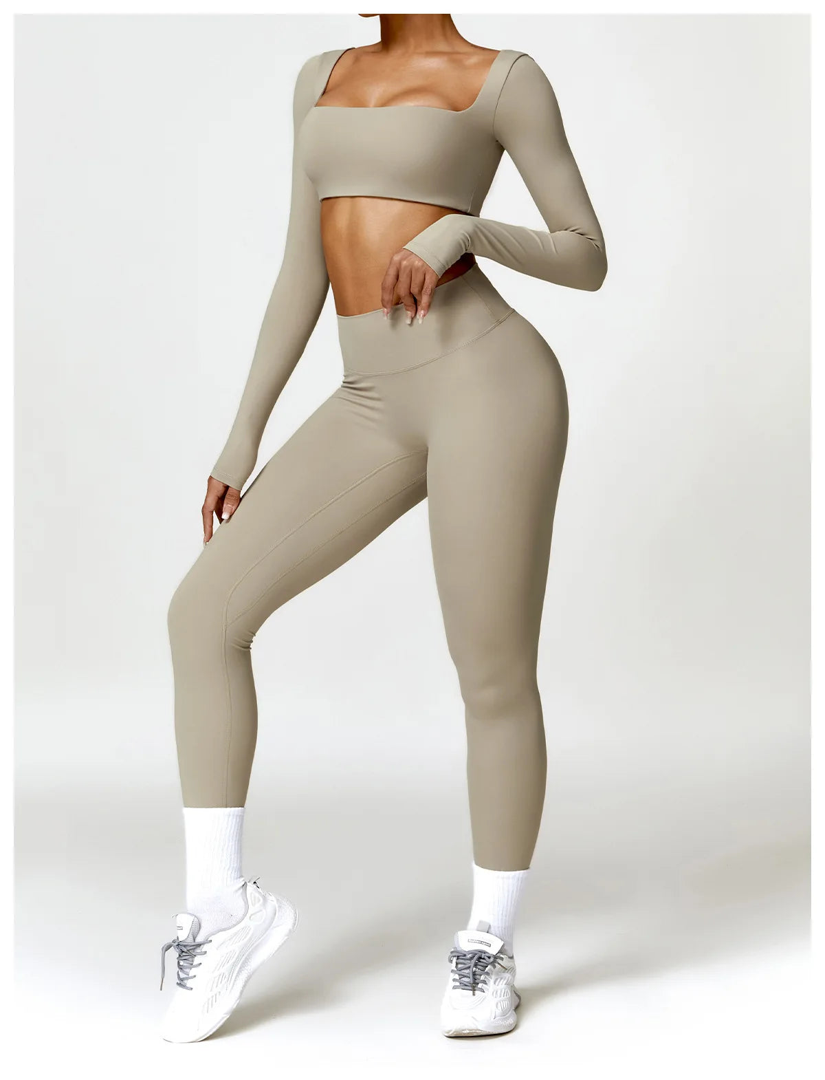 Buttery Soft High Waist Peachy Snatched Bottoms With Sleek long Sleeve Crop Top Set