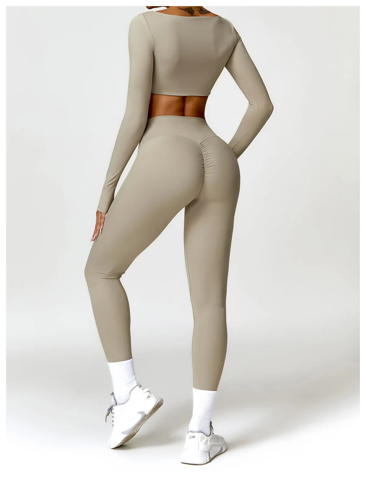 Buttery Soft High Waist Peachy Snatched Bottoms With Sleek long Sleeve Crop Top Set