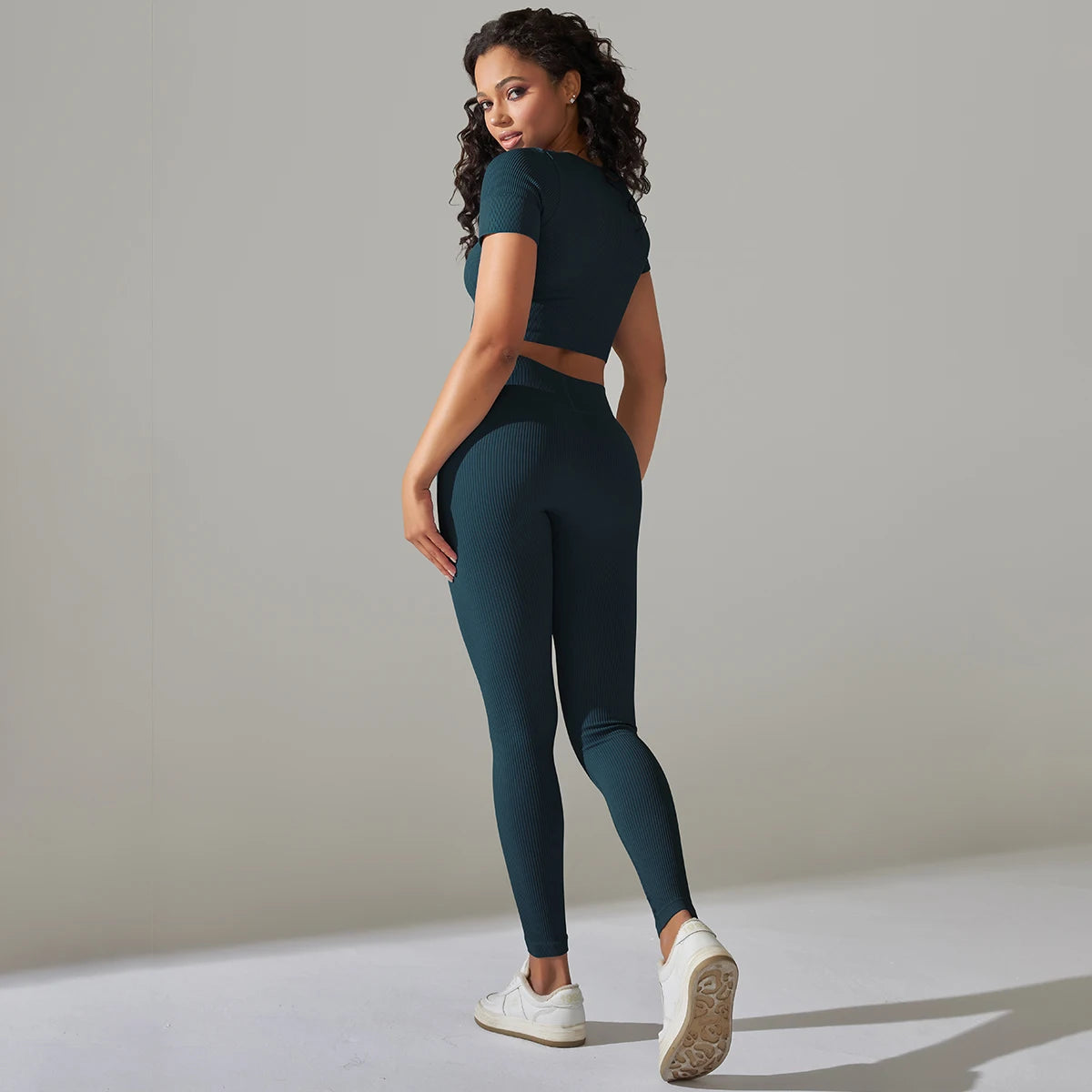 High Waist Peachy Bottom Leggings And V-Neck Crop Top Set