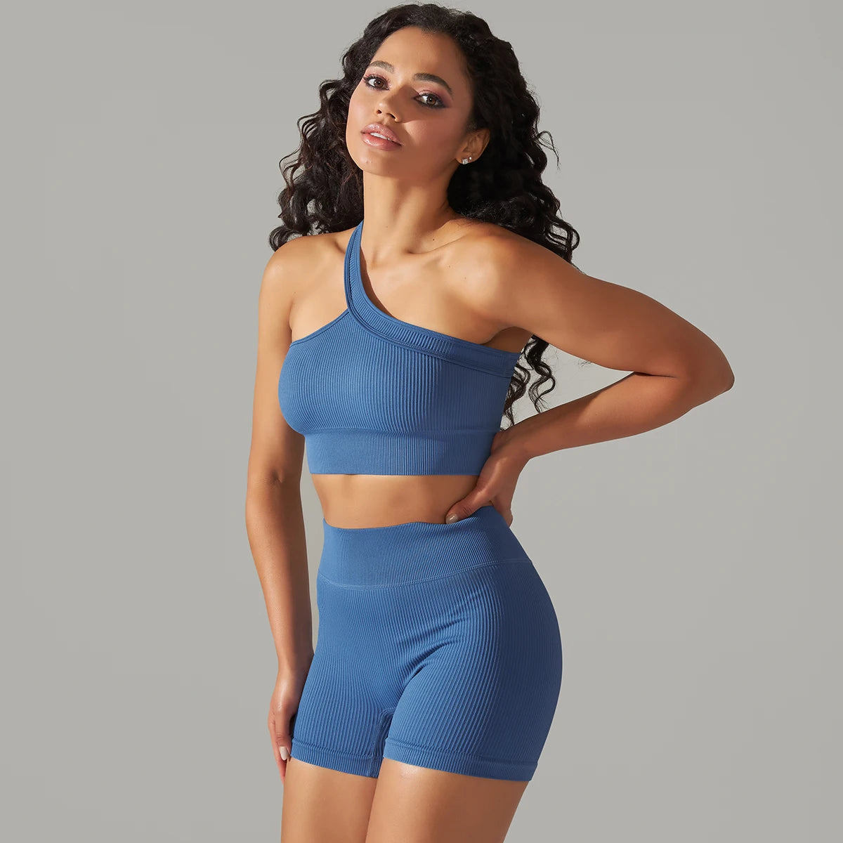 High Waist Peachy Bottom Shorts And Single Strap Peachy Tube Crop Top Set